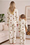 Mother Daughter Pajama Set Powder Teddy Bear Patterned Long Sleeve Comfortable Home Wear Set - 3