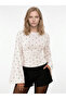 Women's Fabric Ruffle Detail Wide Sleeve Blouse Polka Dot White - 5