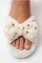 Women's Fluffy Plush Slippers with Bow, Gold Sequins, Open Toe, Soft Sole, Dowry House Slippers - 4