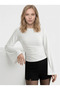 Women's Fabric Ruffle Detail Wide Sleeve Blouse White - 4