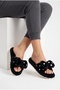 Women's Fluffy Plush Slippers with Bow, Gold Sequins, Open Toe, Soft Sole, Dowry House Slippers - 4