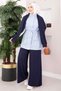 Stripe Garnished Sports Three-Piece Suit Navy Blue - 3