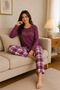 Women's Waffle Textured Long Sleeve Pajama Set - 2