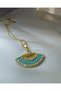 Yelpaze Model Enamel and Stone Steel Necklace - Gold Enamel Fan Zirconia Necklace - 4
