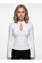Women's Stand Collar Buttoned Window Detailed Spanish Sleeve Blouse White - 3