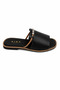 Mela Black Stone Detailed Genuine Leather Slippers