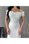 Women's White Madonna Collar Slit Maxi Dress Yel221445 - 2