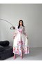 Women's Ecru Atlas Fabric Guipure Detailed Floral Patterned Maxi Dress Jen2632 - 3