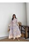 Women's Baby Blue Pera Linen Mandarin Collar Ethnic Patterned Maxi Dress Jen2647 - 2