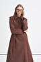 Wide Collar Belted Brown Trench Coat 13820 - 5