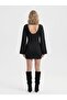 Women's wide sleeve back detailed mini dress black - 3