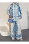 Women's Ecru Chokella Fabric Patterned Shirt and Trousers Set Jen2685