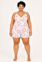 Women's Plus Size Rope Strap Lace Collar Heart Pink Summer Pajama Set - 5