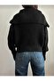 Women's Black Zip-Up Turn-Down Collar Knitwear Cardigan Oversized Crop Knit Jacket - 3