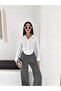 Women's White Collared Asymmetrical Skirt Detailed Crop Shirt - 5