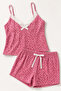 Women's Plus Size Rope Strap Lace Collar Floral Patterned Summer Pajama Set
