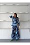 Women's Navy Blue Chokella Fabric Floral Patterned Shirt Trousers Set Jen2692 - 4