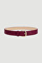 Crocodile Patterned Faux Leather Belt with Gold Buckle - Burgundy