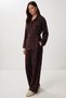 Scarf Detailed Gabardine Shirt and Trousers Set Lby0070 Mürdüm