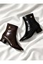 Women's Patent Leather Heeled Boots Black Brown Pointed Toe Thick Heel Stylish Classic Boots - 4
