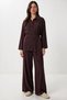 Scarf Detailed Gabardine Shirt and Trousers Set Lby0070 Mürdüm - 2