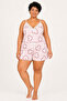 Women's Plus Size Rope Strap Lace Collar Heart Pink Summer Pajama Set - 3