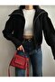 Women's Black Zip-Up Turn-Down Collar Knitwear Cardigan Oversized Crop Knit Jacket - 4