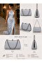 Silver Color Striped Material Design Evening Dress Clutch Chain Strap Hand-Held Wedding Engagement Evening Bag - 7