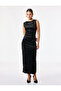 Slim Fit Crew Neck Draped Sleeveless Textured Velvet Midi Dress