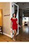 Women's Red Front Gathered and Lace-Up Mini Dress Yel221188 - 5