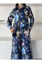Women's Navy Blue Chokella Fabric Floral Patterned Shirt Trousers Set Jen2692