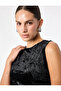 Slim Fit Crew Neck Draped Sleeveless Textured Velvet Midi Dress - 2