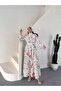 Women's Ecru Pera Linen Fabric Guipure Detailed Floral Patterned Maxi Dress Jen2689 - 2