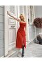 Women's Red Gathered Bust Slit Midi Dress Yel221248 - 3
