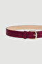 Crocodile Patterned Faux Leather Belt with Gold Buckle - Burgundy - 2