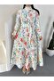 Women's Ecru Pera Linen Fabric Guipure Detailed Floral Patterned Maxi Dress Jen2689