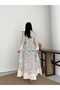 Women's Turquoise Pera Linen Mandarin Collar Ethnic Patterned Maxi Dress Jen2647 - 4