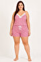 Women's Plus Size Rope Strap Lace Collar Floral Patterned Summer Pajama Set - 5