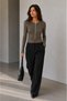 Women's Khaki Color Front Buttoned Long Sleeve Slim Viscose Fabric Cardigan Blouse - 7