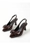 Women's Coffee-Colored Patent Leather Bow-Tie 7cm Heel Shoes Nk3214