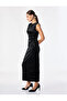 Slim Fit Crew Neck Draped Sleeveless Textured Velvet Midi Dress - 3