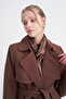 Chain Accessory Detailed Belted Brown Trench Coat 13560 - 5
