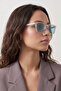 Retro Square Transparent Frame Blue Glass Sunglasses - 2