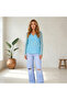 Women's Blue V-Neck Long Sleeve Blouse