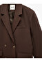 Long Sleeve Pocketed Viscose Blend Buttoned Oversize Double Breasted Collar Blazer Jacket - 3