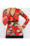 Women's Red Floral V-Neck Long Sleeve T-Shirt