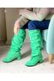 Pusi Green Suede Gusseted Above the Knee Boots - 5