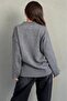 Anthracite Crew Neck Oversize Long Women's Knitwear Sweater Mg2890 - 7