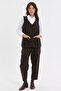 Women's V-Neck Knitted Rose Embroidered Wool Short Vest Dark Brown - 5