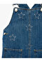 Pocketed Star Embroidered Cotton Square Neck Strap Denim Salopet Jumpsuit - 3